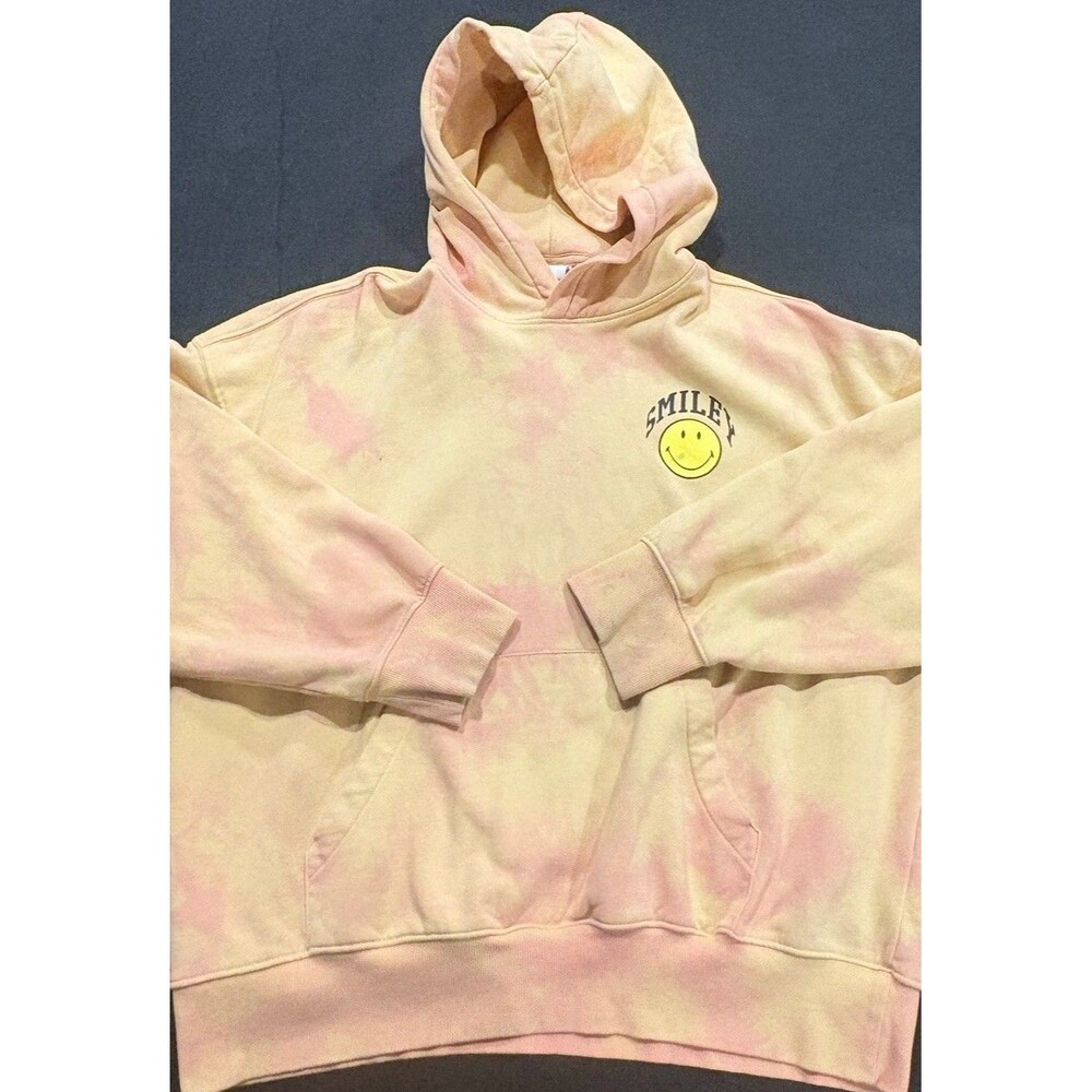 Smiley x H&M Size Large Peach Tie Dye Graphic Hoodie Orange Yellow